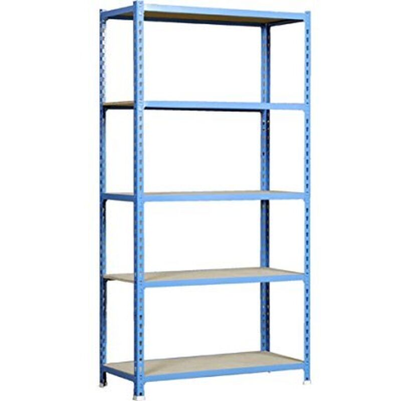 SimonRack Scaffale Portaoggetti, 1800x900x300 mm, 5 Ripiani in Legno, Portata 150 kg per Ripiano, Scaffale da Garage, Blu/Legno – Maderclick