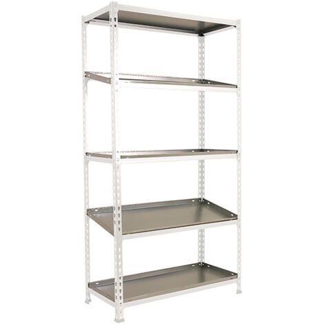 SimonRack Scaffale Portaoggetti, 1800x900x400 mm, 5 Ripiani, Portata 180 kg per Ripiano, Metallo, Scaffale da Garage, Bianco/Zincato – Simonclick