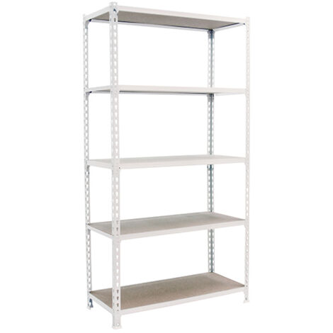 SimonRack Scaffale Portaoggetti, 2000x1100x300 mm, 5 Ripiani in Legno, Portata 200 kg per Ripiano, Scaffale da Garage, Bianco/Legno – Maderclick