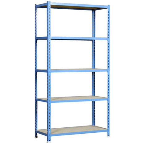SimonRack Scaffale Portaoggetti, 2000x1100x300 mm, 5 Ripiani in Legno, Portata 200 kg per Ripiano, Scaffale da Garage, Blu/Legno – Maderclick