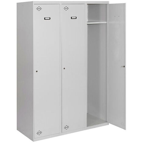 SimonRack Vestiaire Métallique 1 Porte, 3 Modules, 1800x1200x500 mm, Serrure à Clé et Aérations, Gris Simonlocker