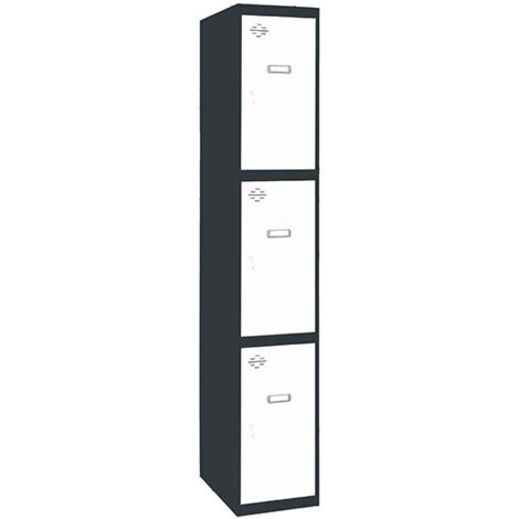 SimonRack Vestiaire Métallique 3 Porte, 1800x300x500 mm, Serrure à Clé et Aérations, Anthracite/Blanc Simonlocker