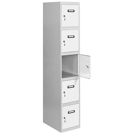 SimonRack Vestiaire Métallique 5 Porte, 1800x400x500 mm, Serrure à Clé et Aérations, Gris/Blanc Simonlocker