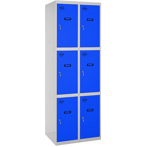 SimonRack Vestiaire Métallique 6 Porte, 2 Modules, 1800x600x500 mm, Serrure à Clé et Aérations, Gris/Bleu Simonlocker