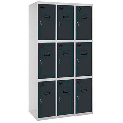 SimonRack Vestiaire Métallique 9 Porte, 3 Modules, 1800x1200x500 mm, Serrure à Clé et Aérations, Gris/Anthracite Simonlocker