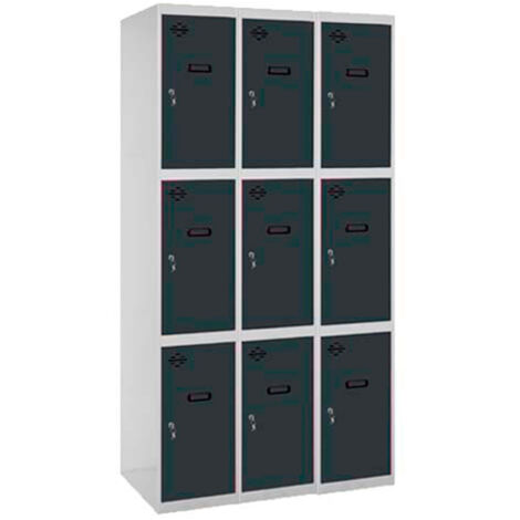 SimonRack Vestiaire Métallique 9 Porte, 3 Modules, 1800x900x500 mm, Serrure à Clé et Aérations, Gris/Anthracite Simonlocker