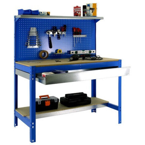 SimonRack - Werkbank-Bausatz 1440x900x600mm Belastung 400Kg - SIMONWORK BT3 BOX 900 BLAU/HOLZ