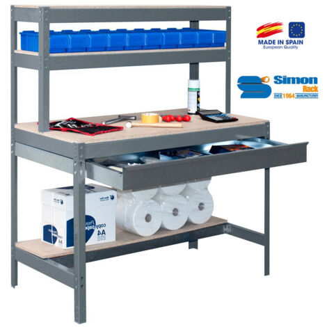 SimonRack - Werkbank-Bausatz mit Schublade 1440x900x750mm - BT-1 BOX 900 DUNKELGRAU/HOLZ
