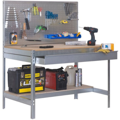 SimonRack - Werkbank mit Schublade und Wandplatte 1440x1200x600mm - BT-2 BOX 1200 GALVA/HOLZ