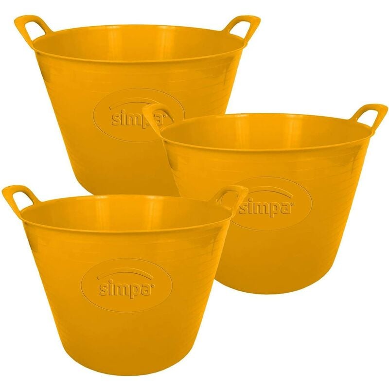 42L Large Multi Purpose Flexible Tub Buckets - yellow Qty 3 - Yellow - Simpa