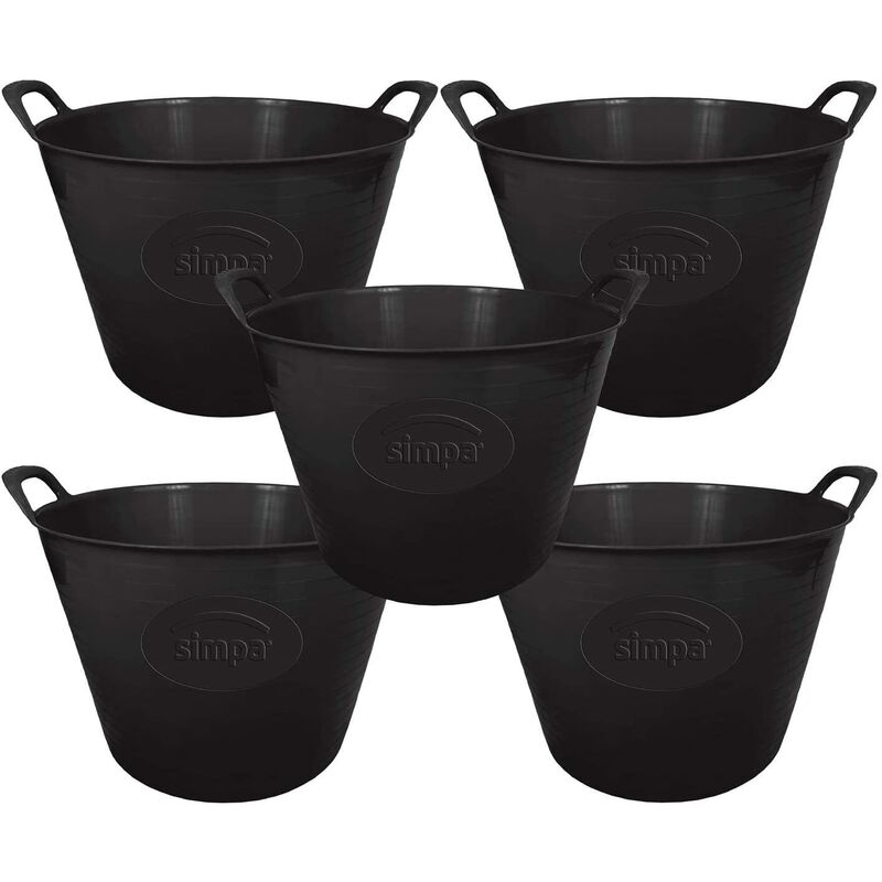 42L Large Multi Purpose Flexible Tub Buckets - black Qty 5 - Black - Simpa