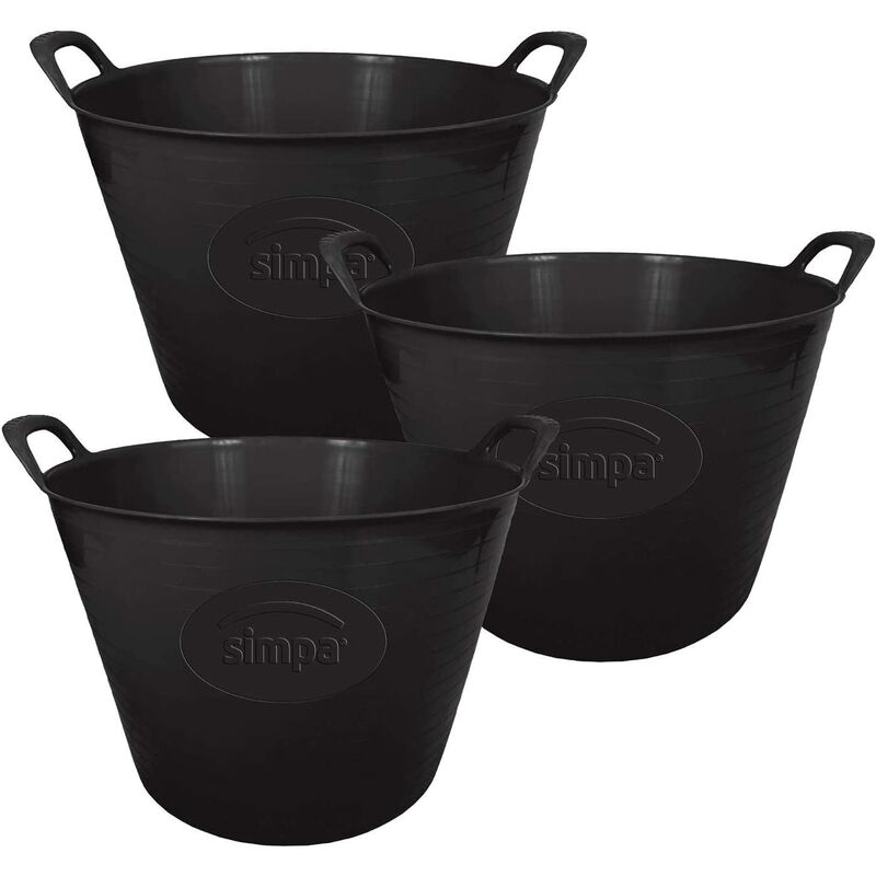42L Large Multi Purpose Flexible Tub Buckets - black Qty 3 - Black - Simpa