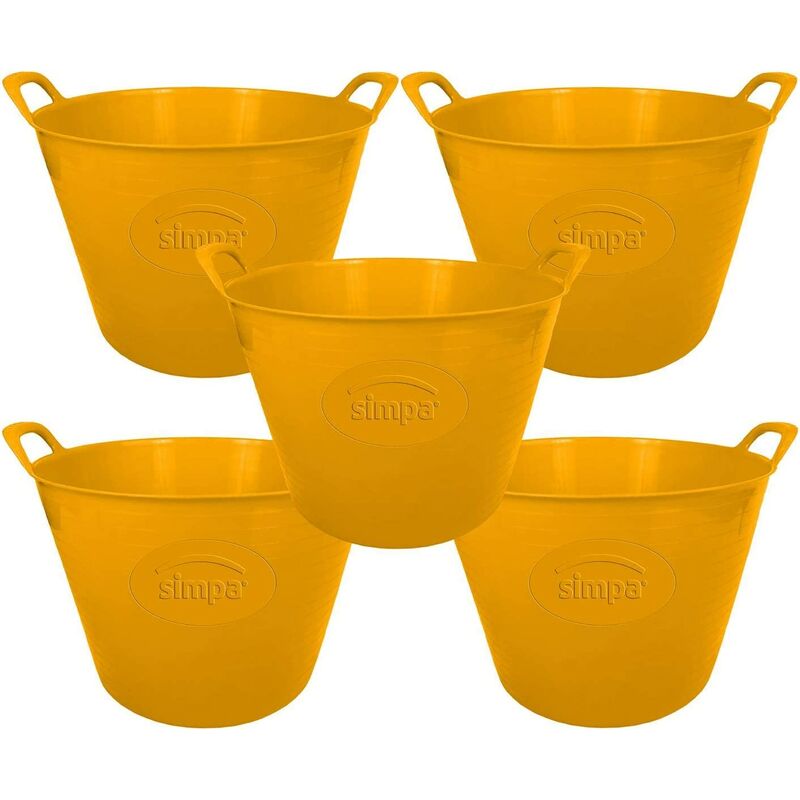 42L Large Multi Purpose Flexible Tub Buckets - yellow Qty 5 - Yellow - Simpa
