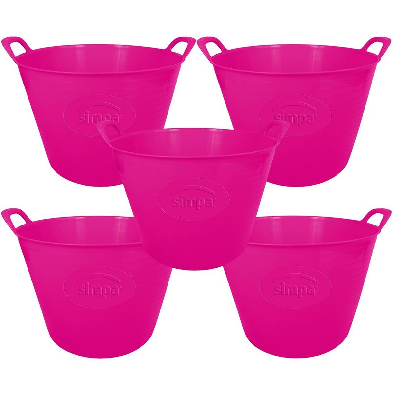 42L Large Multi Purpose Flexible Tub Buckets - pink Qty 5 - Pink - Simpa