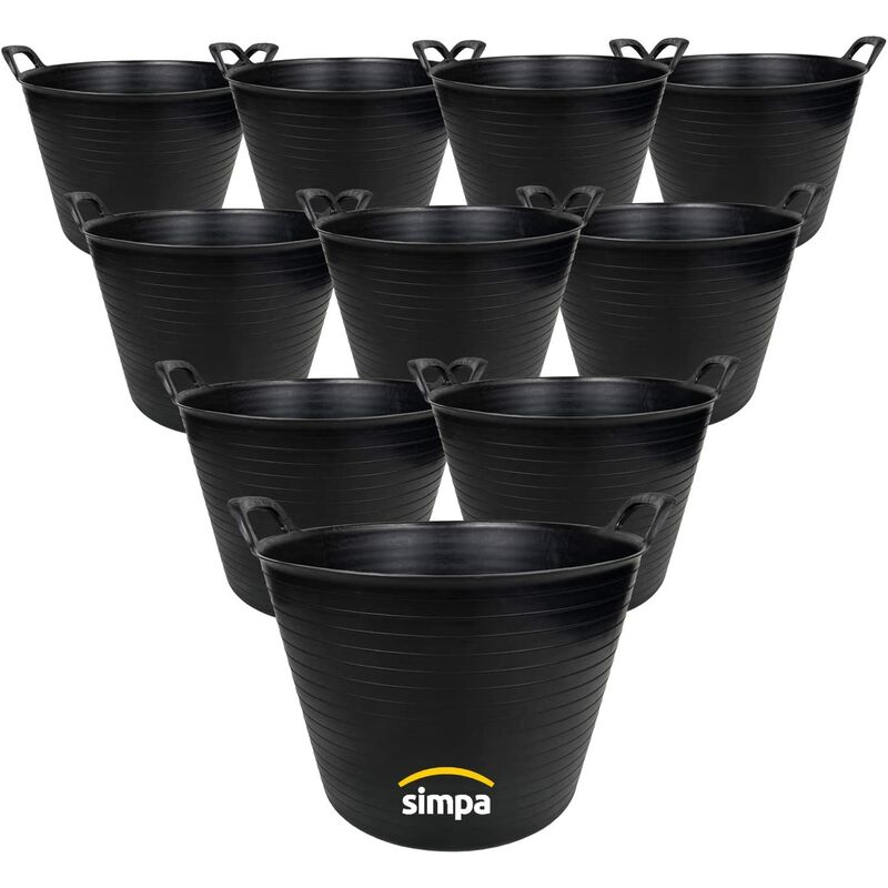42L Large Multi Purpose Flexible Tub Buckets - black Qty 10 - Black - Simpa