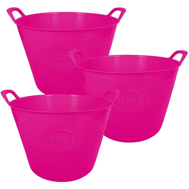 42L Large Multi Purpose Flexible Tub Buckets - pink Qty 3 - Pink - Simpa