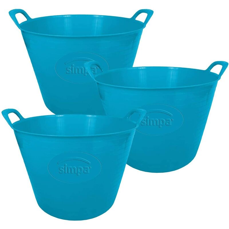 42L Large Multi Purpose Flexible Tub Buckets - blue Qty 3 - Blue - Simpa