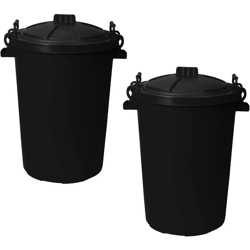 Simpa - 85L Plastic Bin with Clip Lock Lid - black Qty 2 - Black