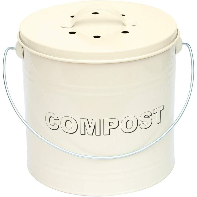 simpa Vintage Style Compost Food Waste Recycling Caddy Bin - CREAM Size 8L