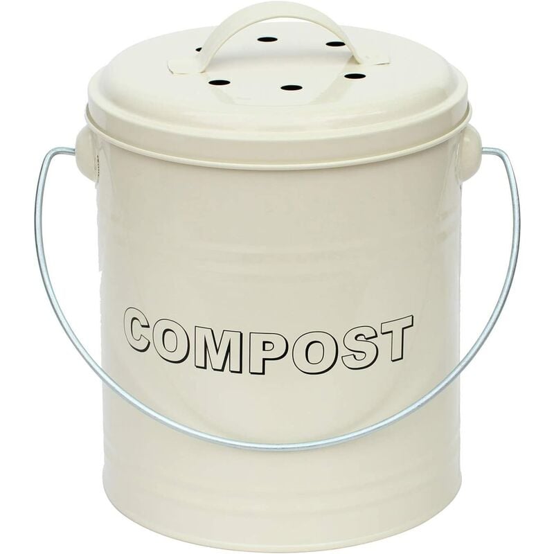 Vintage Style Compost Food Waste Recycling Caddy Bin - cream Size 5L - Simpa