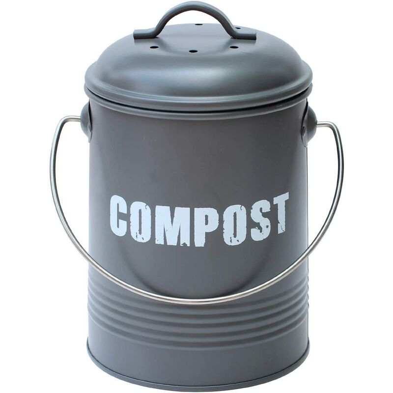 simpa Vintage Style Compost Food Waste Recycling Caddy Bin - GREY Size 3L