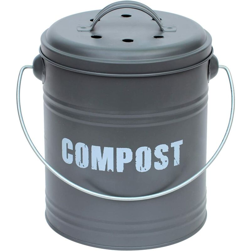 Vintage Style Compost Food Waste Recycling Caddy Bin - grey Size 5L - Simpa