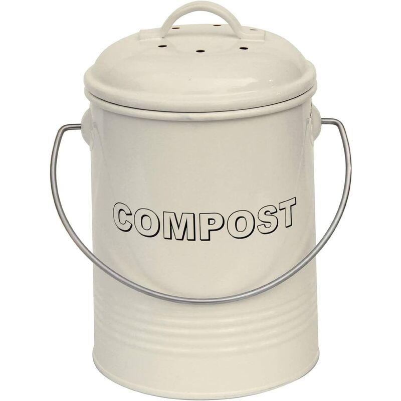simpa Vintage Style Compost Food Waste Recycling Caddy Bin - CREAM Size 3L