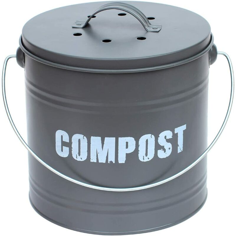 Vintage Style Compost Food Waste Recycling Caddy Bin - grey Size 8L - Simpa