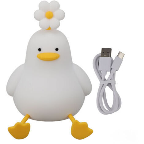 Simpatica luce notturna a forma di anatra, lampada in silicone, 1200 mAh, ricaricabile, animale, intensità variabile, per bambini, comodino, camera da letto, dormitorio