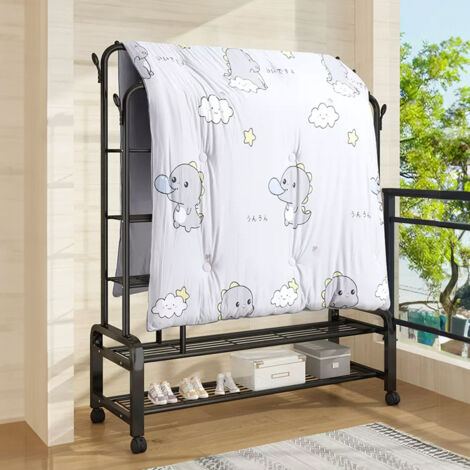 Simple Floor-standing Freestanding Metal Clothes Rack with Wheels 150cm W x 52cm D x 162cm H