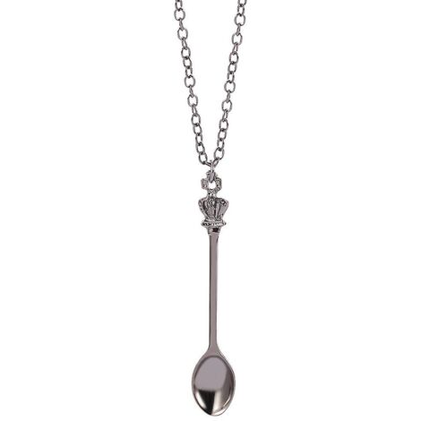 simple In Crown Mini Tea Spoon Pendant Classic Alice Snuff Necklace Vintage Spoon Necklace. Black