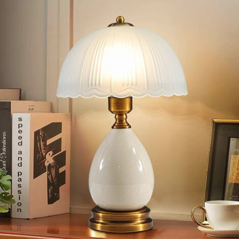 Simple Modern Ceramic Table Lamp, Bedroom Bedside Lamp, White, Single-Color Warm Light, EU Standard