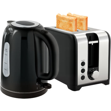Simple Polished Toaster and Kettle Set - Black