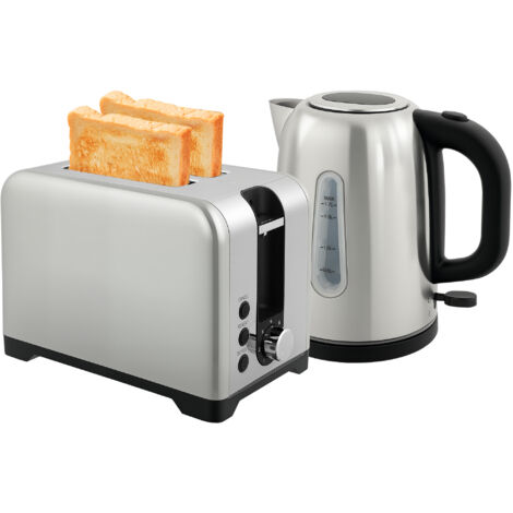 Simple Polished Toaster and Kettle Set - Silver Tone