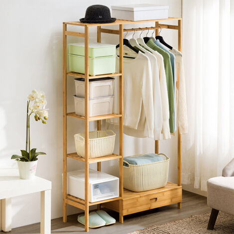 Simple Wooden Coat Rack with Hooks and Drawers 90cm W x 30cm D x 146.5cm H