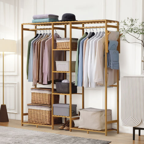Simple Wooden Coat Rack with Side Hooks 150cm W x 30cm D x 147cm H