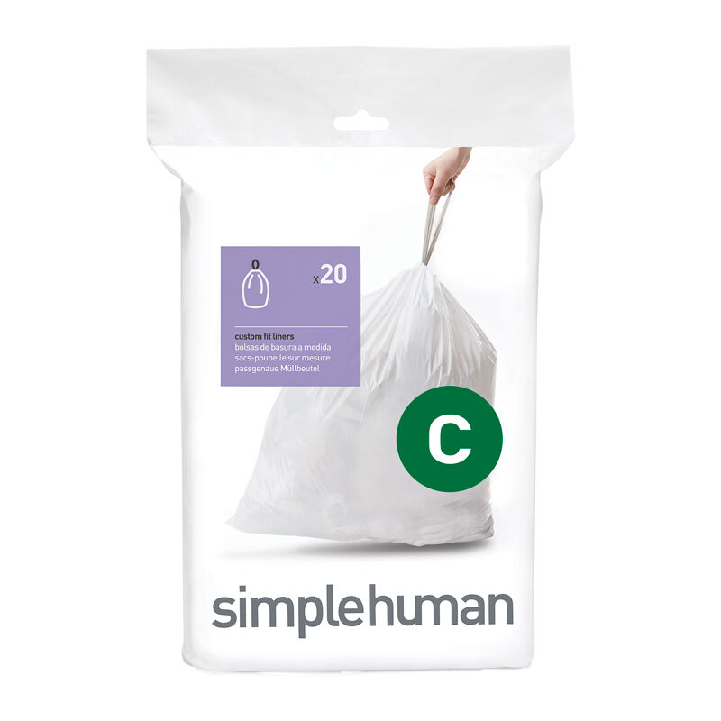 Simplehuman - Pack de 20 sacs poubelle 10-12L code c - Blanc