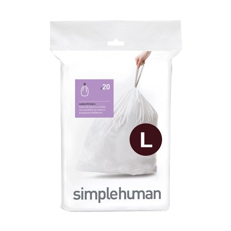 Simplehuman - Pack de 20 sacs poubelle 18L code l - Blanc