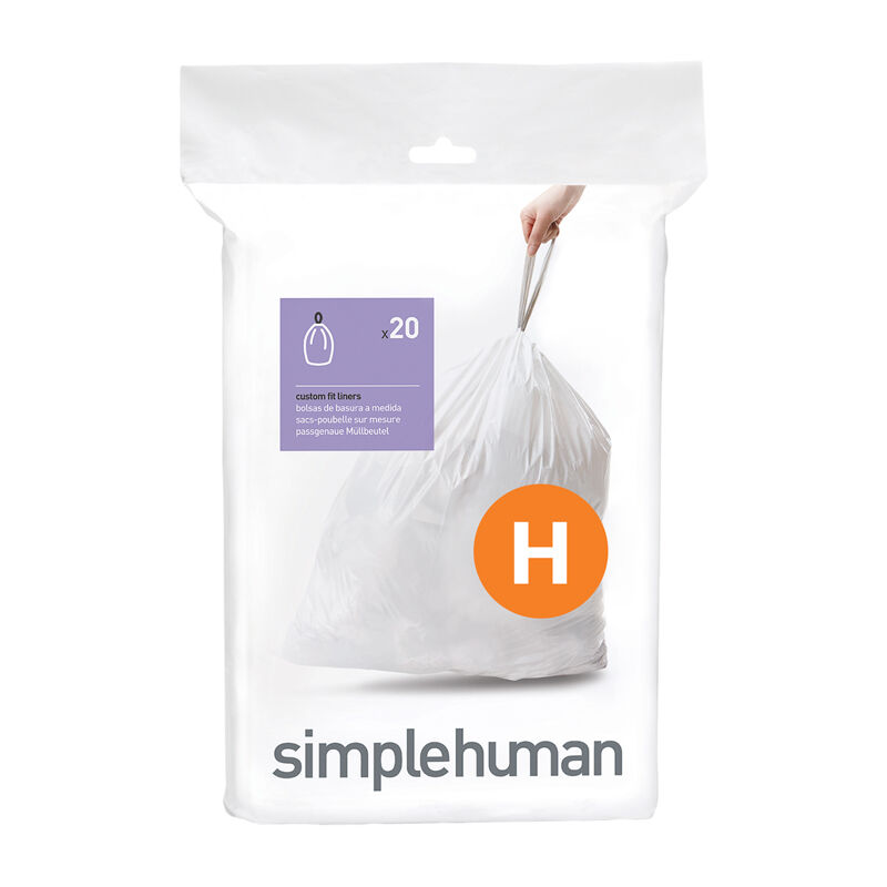 Simplehuman - Pack de 20 sacs poubelle 30-35L code h - Blanc