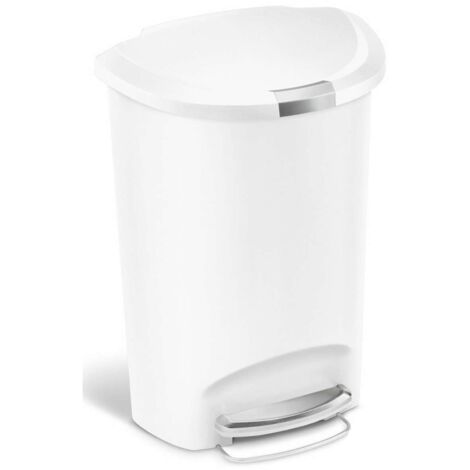 simplehuman Pattumiera a pedale semicircolare in plastica bianca, capacità 50 l, dimensioni: 33,5 x 67,3 x 48 cm, CW1356