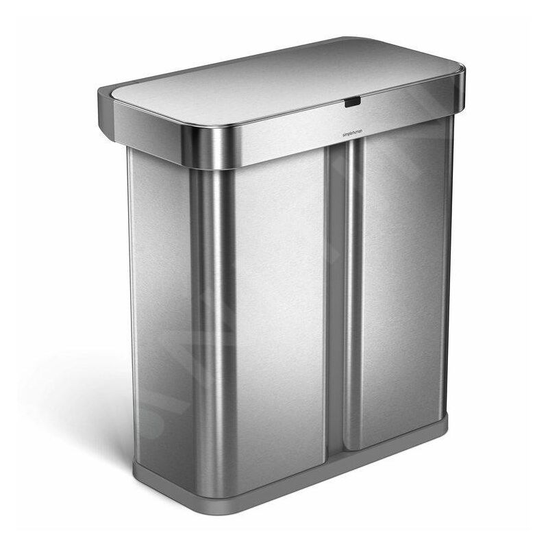Simplehuman - Poubelles - Poubelle sans contact pour tri sélectif, avec commande de voix et de mouvement, 58 l, inox brossé ST2036