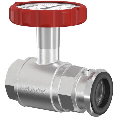 Simplex Pumpen-KH mit Thermometergriff rot, SKB DN25 G1i PN16 Messing vernickelt