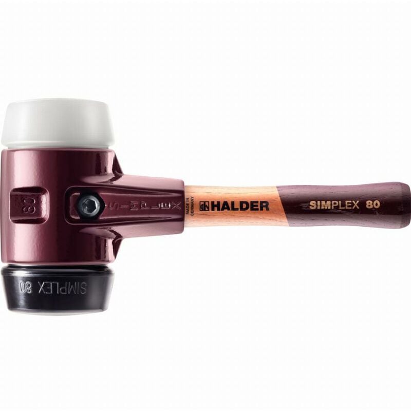 Maillet HALDER SIMPLEX Caoutchouc chargé / superplastique avec boîtier en fonte malléable et manche en bois - D=80 mm - Manche extra-court - 3027.082