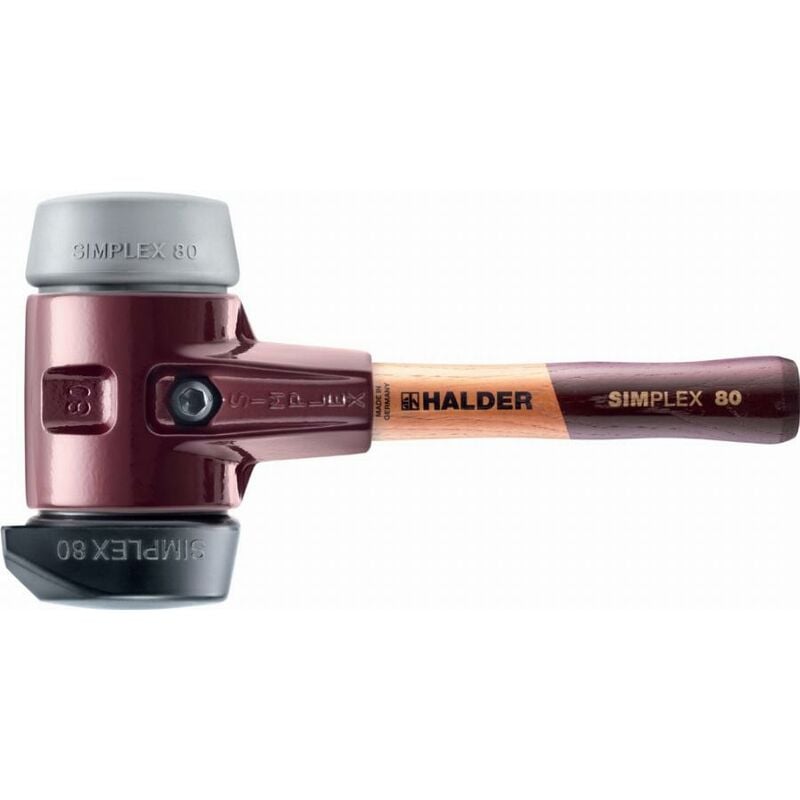 Maillet HALDER SIMPLEX Caoutchouc chargé, avec pied intégré / TPE moyen, avec boîtier en fonte malléable et manche en bois de haute qualité - D=80 mm