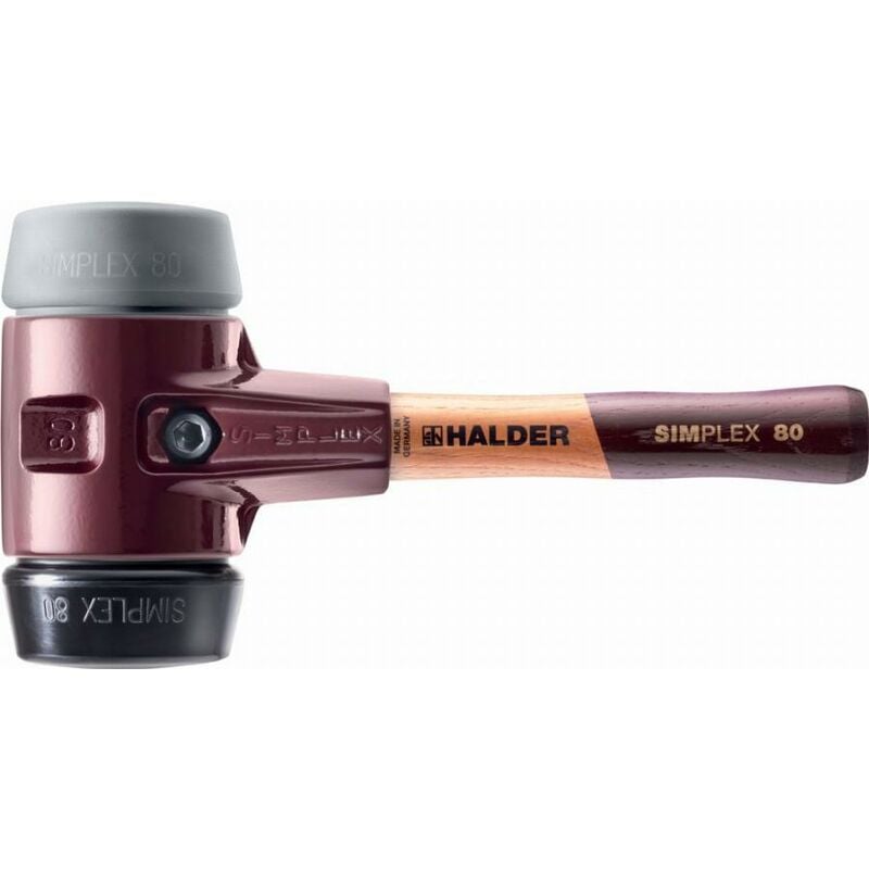 Halder - Maillet simplex tpe moyen / caoutchouc chargé avec boîtier en fonte malléable et manche en bois - D=80 mm - Manche extra-court - 3023.082