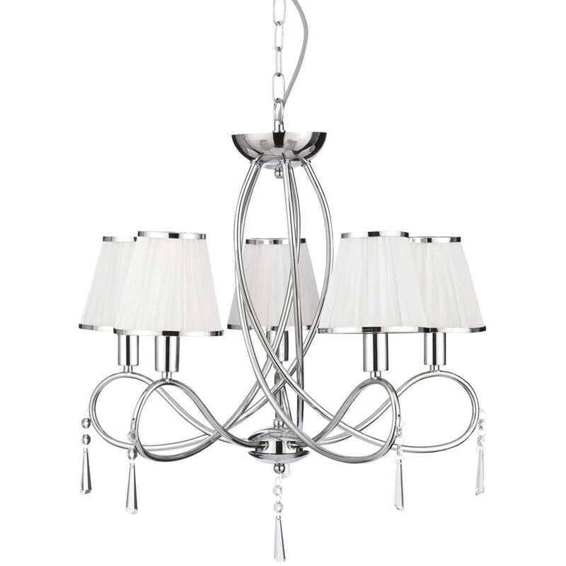 Simplicity - 5 Light Multi Arm Ceiling Pendant Chrome, Crystals with Shades, E14 - Searchlight