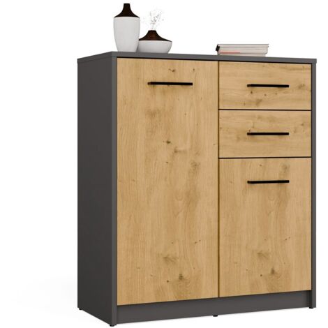 SIMPLO - Aparador de 74 cm con 2 puertas y 2 cajones - Antracita roble artesanal