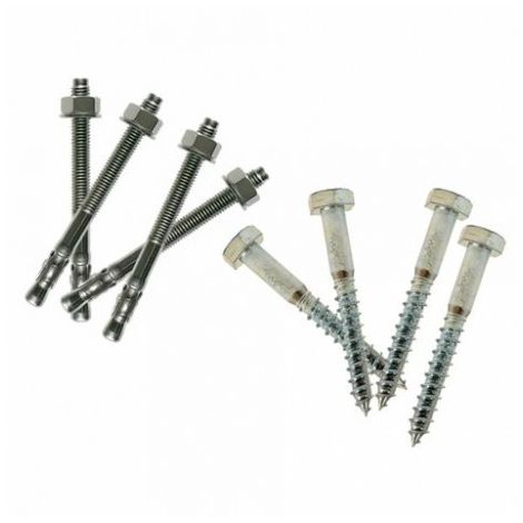 Simpson Strong Tie – Kit de fixation pour poteau – 4 tirefonds LAG 10-80 en acier zingué – 4 goujons WA M10-78/5 – Installation solide et durable