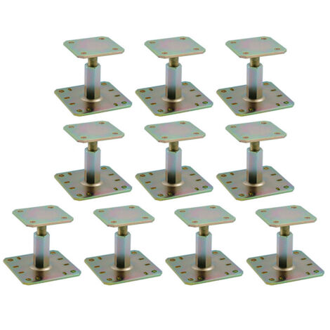 Simpson Strong Tie – Lot de 10 pieds de poteau réglables – Acier S235JR électro-zingué – Hauteur réglable 100 à 150 mm – Fixation sur béton et bois massif