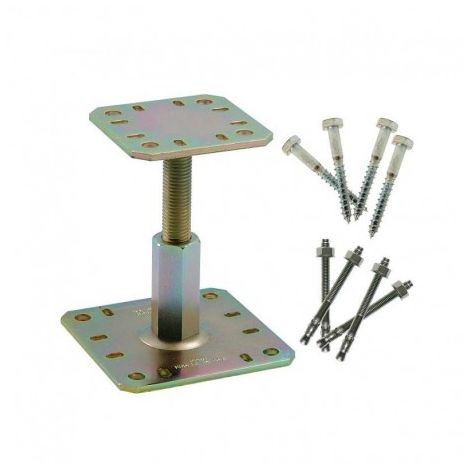 Simpson Strong Tie – Pied de poteau réglable 100 à 150 mm – Acier S235 JR – Finition bichromatée jaune – Pour bois massif et béton
